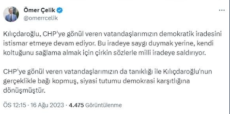 Foto - AK Parti'den Kılıçdaroğlu'na sert tepki: Kandil'e suskun kalanlar siyaseten yok hükmündedir