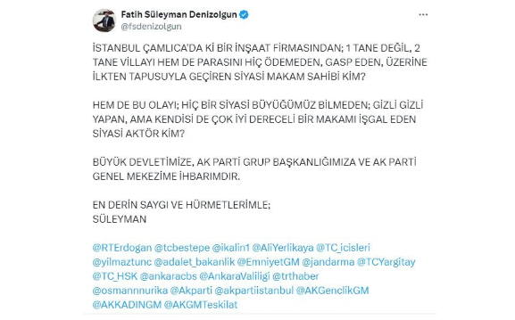 Foto - AK Partili isim 'AK Parti'ye ihbarımdır' diyerek yazdı: Çamlıca'daki iki villayı üzerine kim geçirdi?