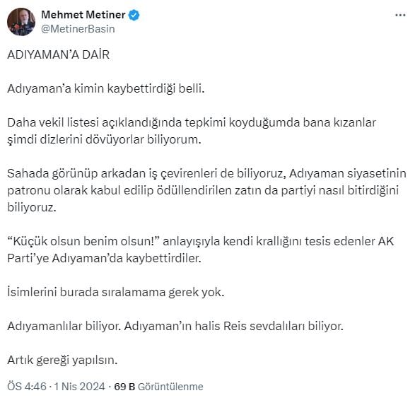 Foto - AK Partili Mehmet Metiner, seçimi kimlerin kaybettirdiğini Erdoğan’a ihbar etti: Bu isimlere artık gereği yapılsın