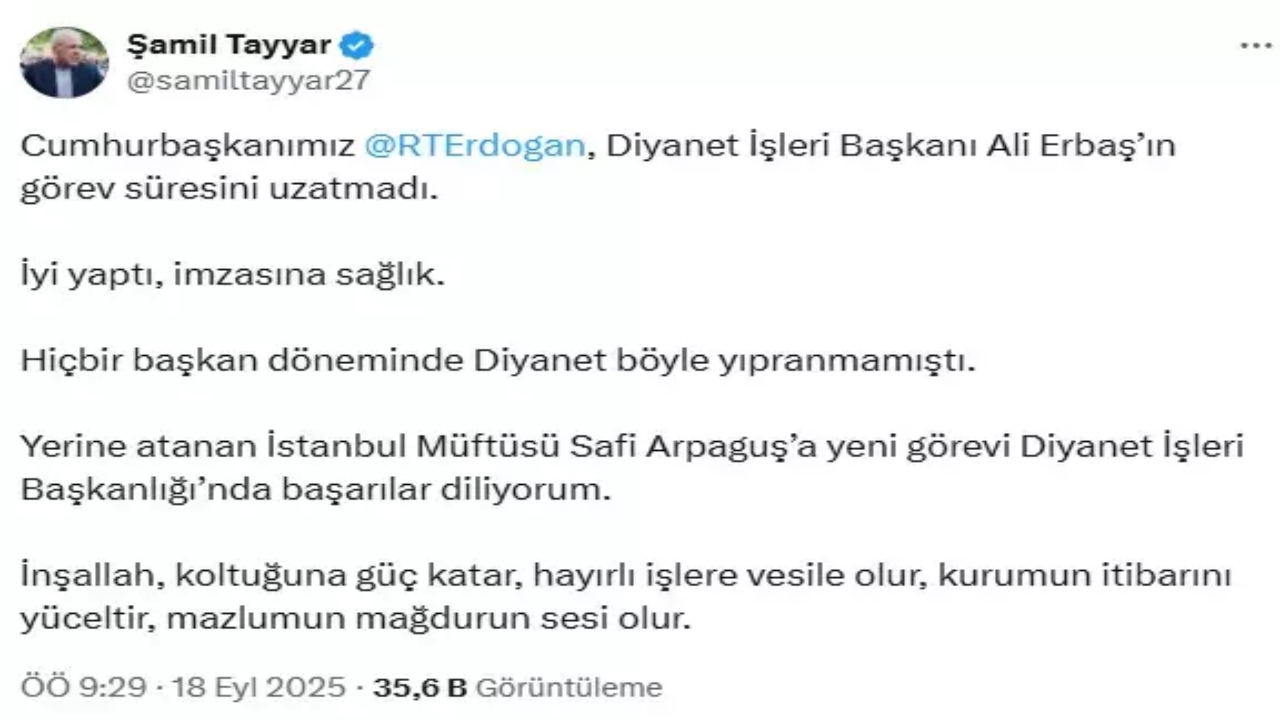 Foto - AK Partili Şamil Tayyar’dan bir tuhaf "Ali Erbaş" paylaşımı! Şok ifadeler