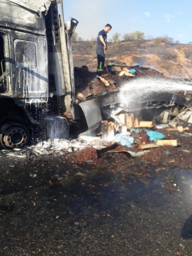 Foto - Alevlere teslim olan tırdaki 20 ton fındık küle döndü