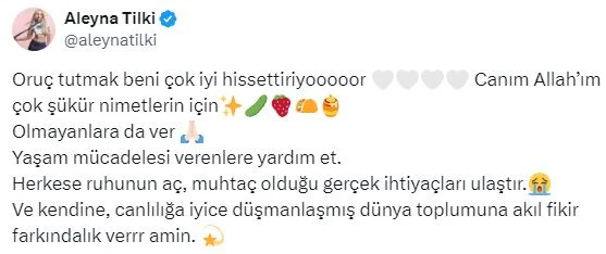 Foto - Aleyna Tilki’den şaşkına çeviren "Ramazan ayı" paylaşımı! Duyan, kulaklarına inanamadı