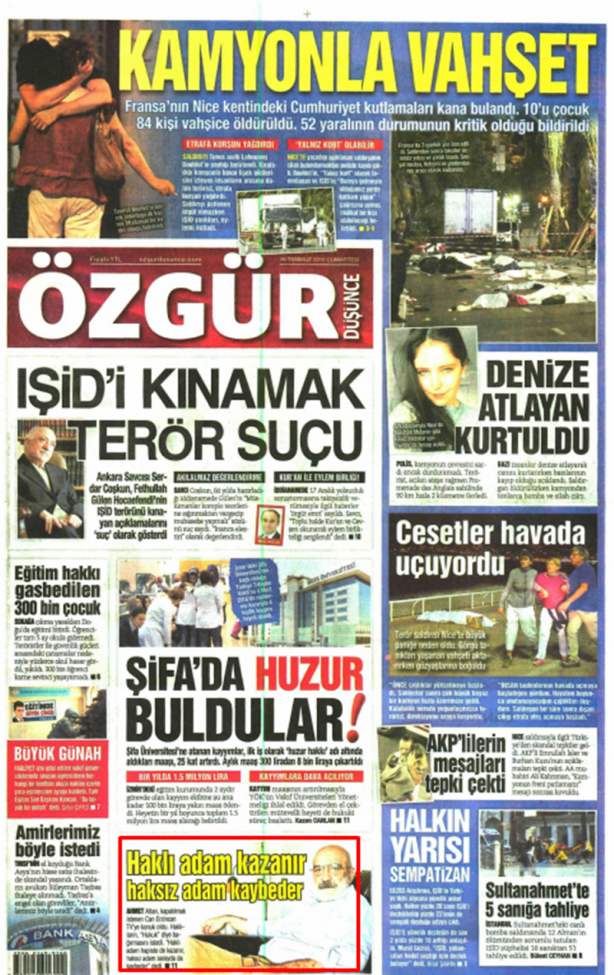 Foto - Ali İhsan Karahasanoğlu geçmiş 16 Temmuzlardaki gazete manşetlerini yorumladı