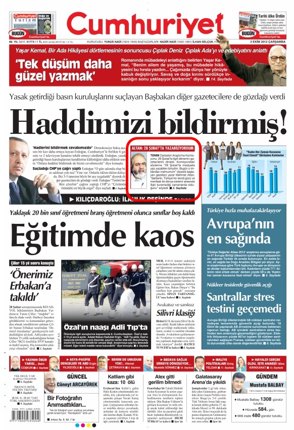 Foto - Ali İhsan Karahasanoğlu geçmiş 3 Ekimlerdeki gazete manşetlerini yorumladı