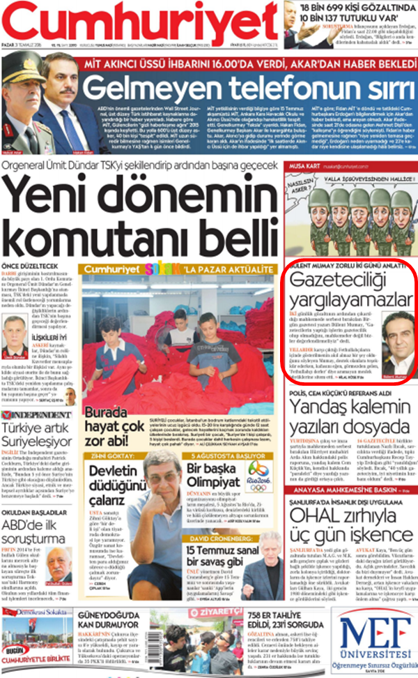 Foto - Ali İhsan Karahasanoğlu geçmiş 31 Temmuzlardaki gazete manşetlerini yorumladı