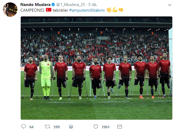 Ampute Futbol Milli Takımı'na tebrik yağdı