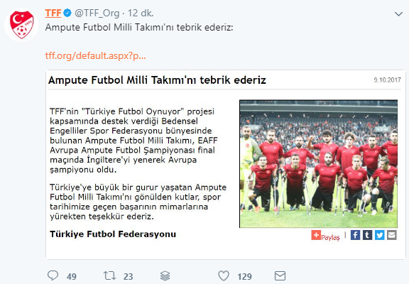 Foto - Ampute Futbol Milli Takımı'na tebrik yağdı