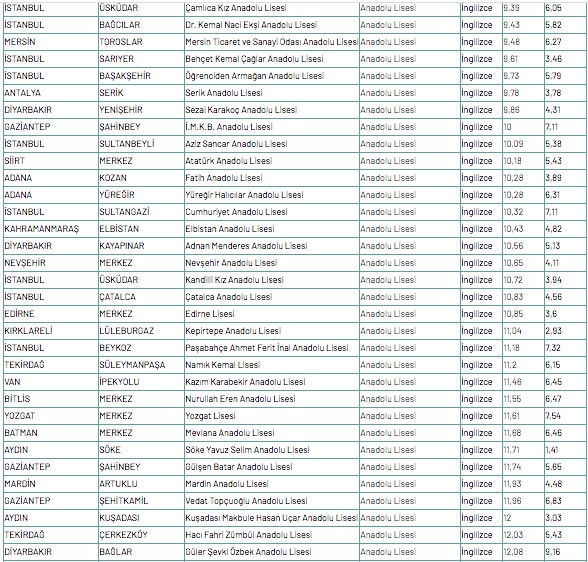 Foto - Anadolu lisesi puanları MEB 2020 Anadolu lisesi yüzdelik dilim