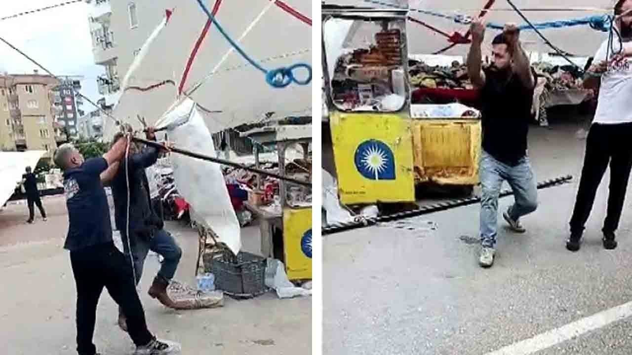 Foto - Antalya'da fırtına pazarı yıktı: Çadırlar havalandı, eşyalar savruldu
