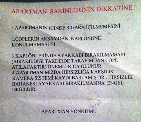 Foto - Apartmanlara asılan güldüren yazılar