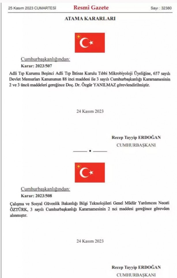Foto - Atama ve görevden alma kararları Resmi Gazete'de yayımlandı