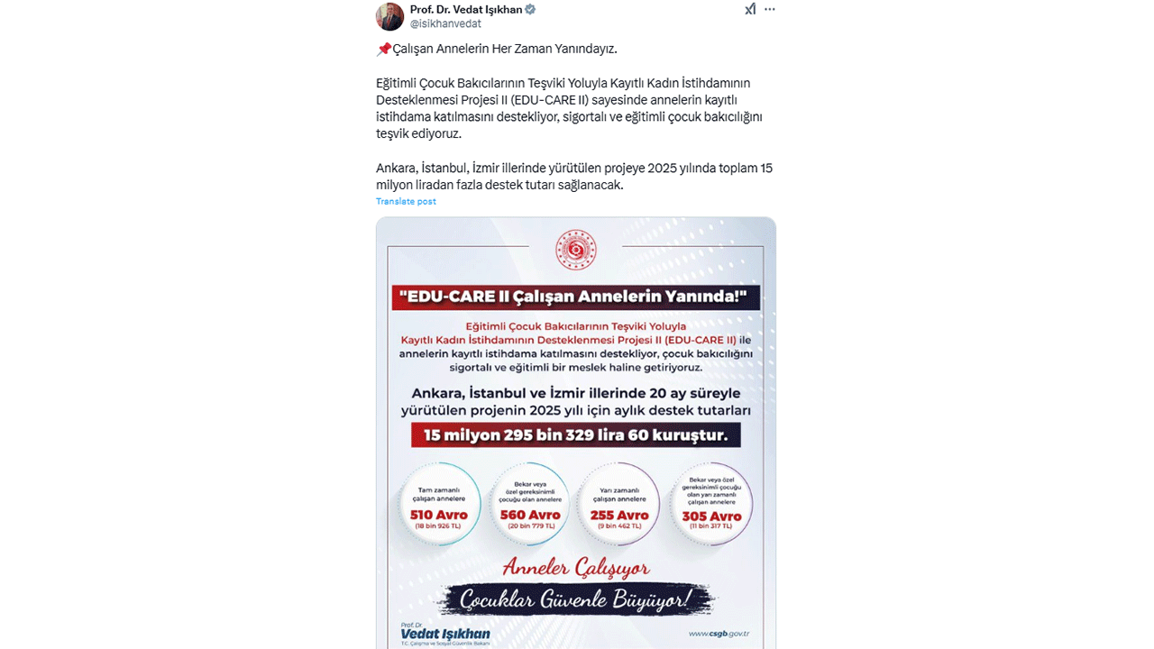 Foto - Bakan Işıkhan müjdeyi Türkiye'ye duyurdu: Devlet çalışan anneye 21 bin lira veriyor!