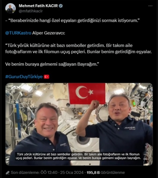 Foto - Bakın yanında ne götürmüş! Astronot Gezeravcı'dan uzaya Türk usulü dokunuş