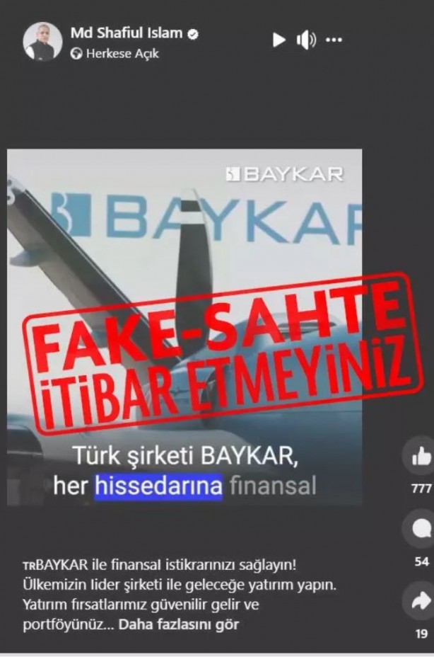 Foto - Baykar uyardı: Çağrılara itibar etmeyin!