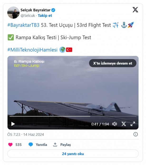 Foto - Bayraktar TB3 rampa testini başarıyla geçti