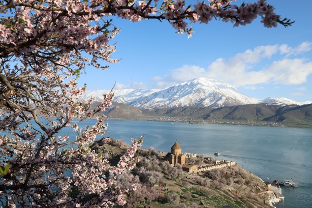 Foto - Bayramda oraya akın ettiler! Çiçek açan badem ağaçları Akdamar Adası'nı renklendirdi!