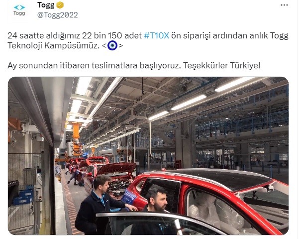 Foto - Bir günde 22 bin sipariş alan TOGG'dan heyecanlandıran paylaşım!
