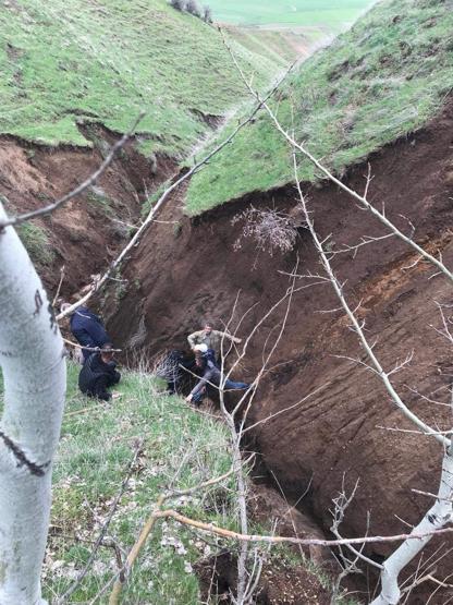 Foto - Bitlis'te toprak kayması! Hayvanlar vadiye düştü