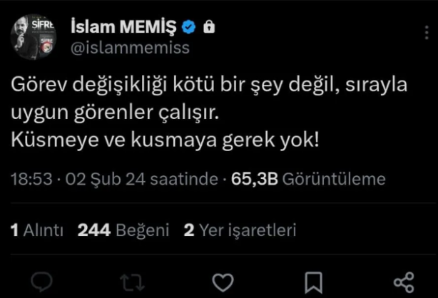 Foto - Bu tweetin zamanlamasına dikkat! Dün saat 18:53... "Görev değişikliği kötü bir şey değil..."