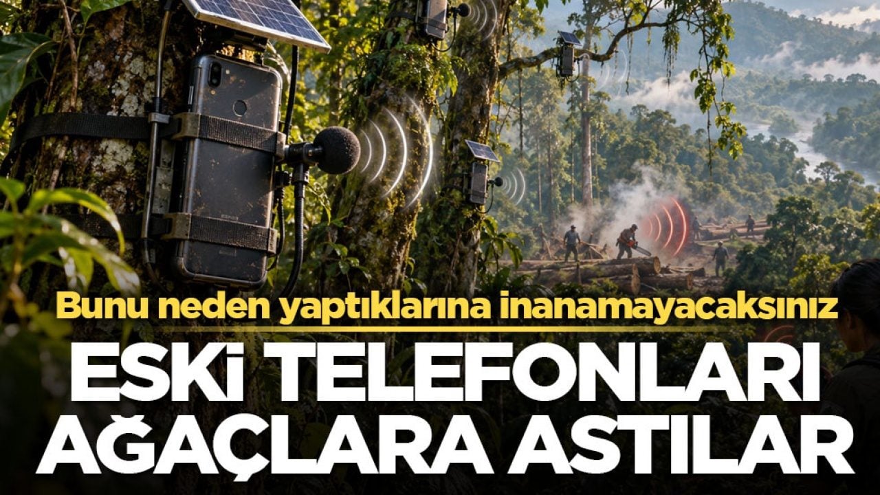 Bunu neden yaptıklarına inanamayacaksınız! Eski telefonları ağaçlara astılar
