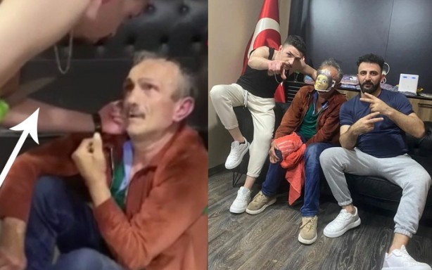 Büyük rezalet! Yaşlı adamı müzik eşliğinde dövüp tuhaf şekillere soktular! Asın bunları 