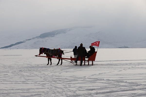 Foto - Buz üstünde atlı kızak keyfi