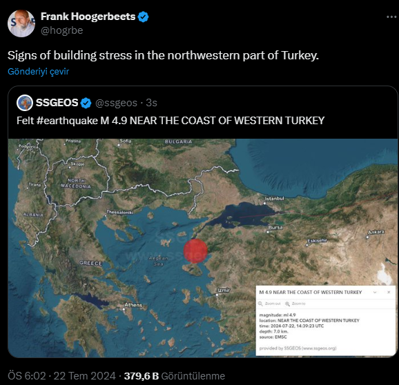 Foto - Çanakkale'deki deprem sonrası Frank Hoogerbeets'ten şok uyarı! Oradakiler dikkatli olsun