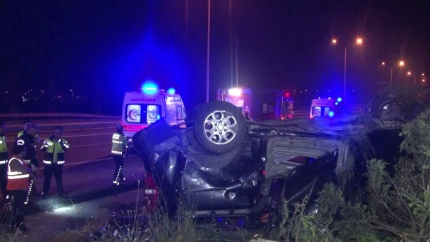 Çatalca’da kontrolden çıkan araç takla attı