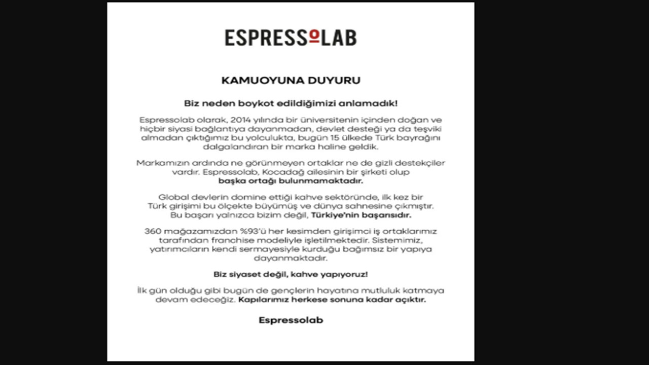 Foto - CHP'nin boykot çağrısı yaptığı Espressolab'tan açıklama geldi: Biz neden boykot edildiğimizi anlamadık