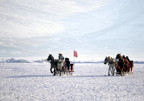 Foto - Çıldır Gölü üzerinde turistlerin atlı kızak keyfi