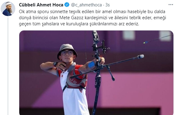Foto - Cübbeli Ahmet Hoca'dan Mete Gazoz paylaşımı! Peygamberimiz'in (SAV) sünnetini işaret etti