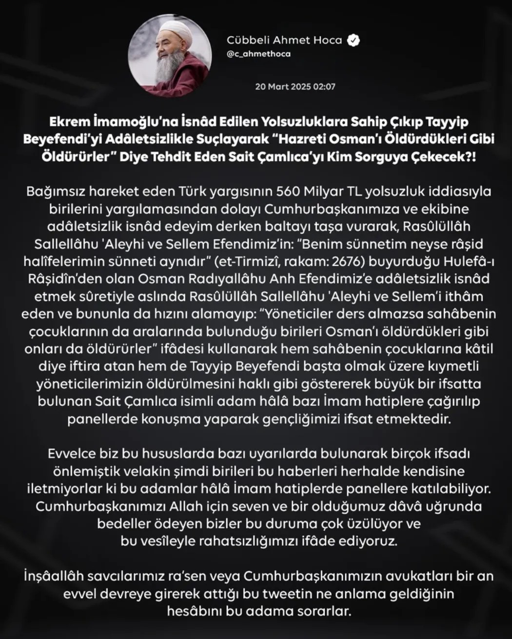 Foto - Cübbeli Ahmet Hoca'dan Sait Çamlıca'ya yaylım ateşi! Çamlıca'dan yanıt geldi