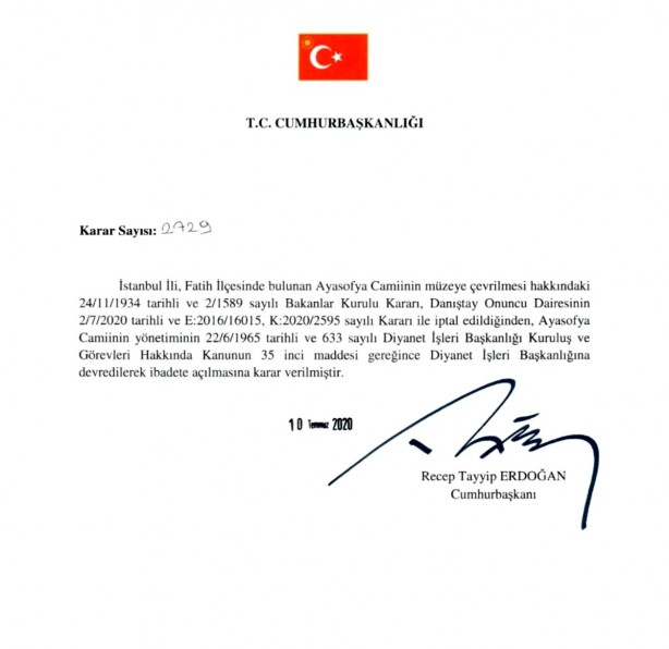 Foto - Cumhurbaşkanı Erdoğan'dan Ayasofya’ya 2 özel hediye