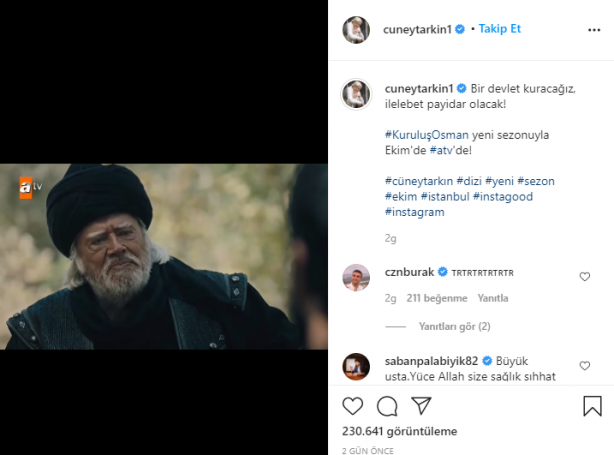 Foto - Cüneyt Arkın'dan heyecanlandıran Kuruluş Osman paylaşımı! Sosyal medyayı salladı