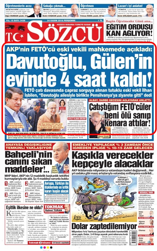 Foto - Demek ki "FETÖ ziyareti" bahane! AK Parti'deyken Davutoğlu'nu yerden yere vuran Sözcü şimdilerde sus pus!