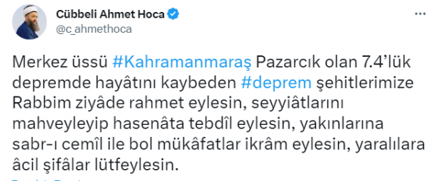 Foto - Deprem felaketiyle ilgili önemli sözler! Cübbeli Ahmet Hoca o detaya dikkat çekti