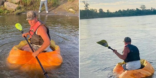 Foto - Dev balkabağına bindi! Nehirde 61 kilometre kürek çekti