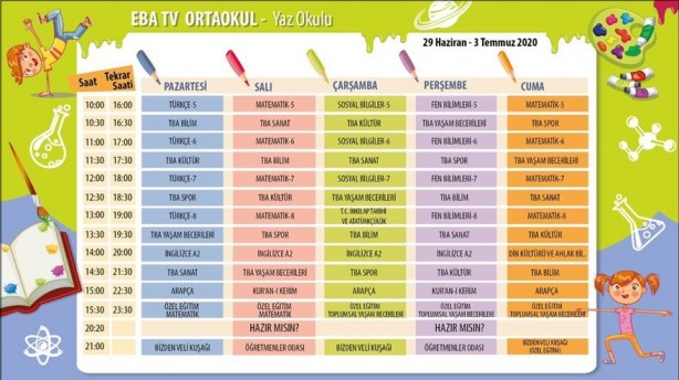 Foto - EBA TV ilkokul, ortaokul, lise yaz okulu ders programı