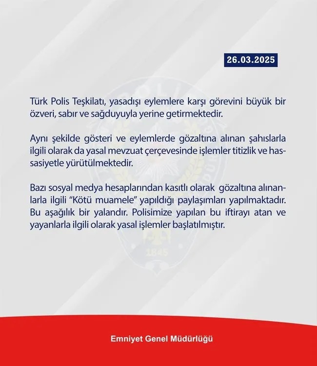 Foto - Emniyet Genel Müdürlüğü'nden İmamoğlu'na sert yanıt: 'Bu aşağılık bir yalandır!'