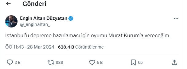 Foto - Engin Altan Düzyatan yerel seçimlerde oy vereceği ismi Türkiye'ye ilan etti