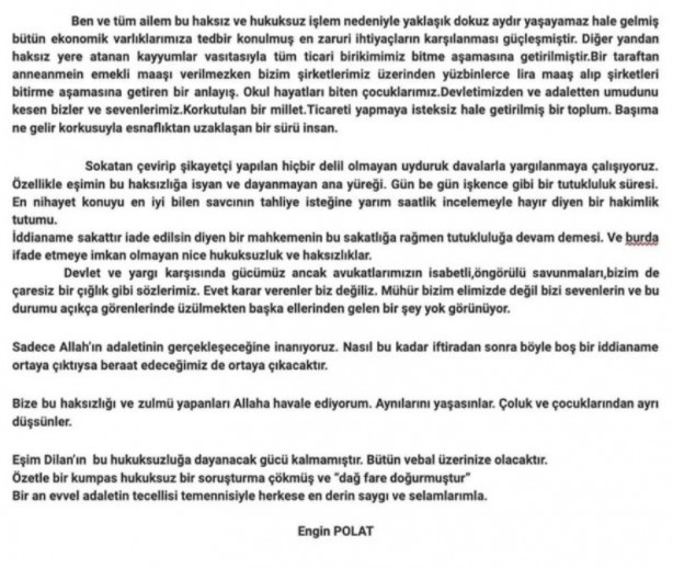 Foto - Engin Polat'tan aylar sonra mektup paylaştı: Eşimin dayanacak gücü kalmadı