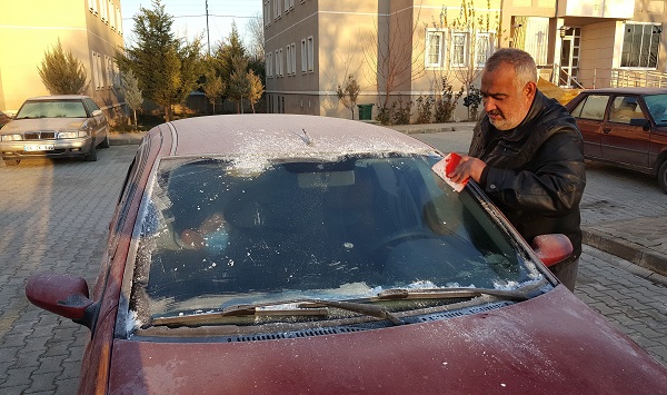 Foto - Erzincan’da kaynar su yere düşmeden buz oldu
