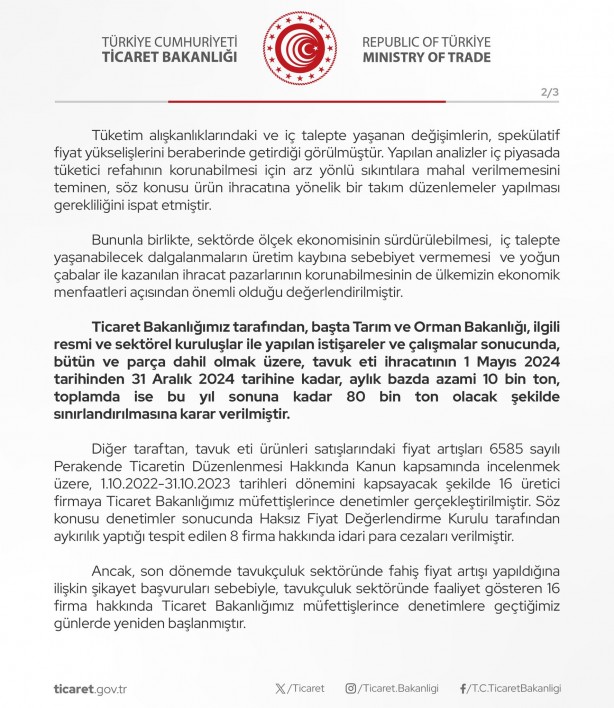 Foto - Fahiş fiyatlar sonrası Ticaret Bakanlığı harekete geçti! Tavuk eti ihracatı sınırlandı!