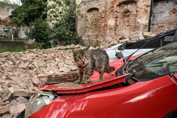 Foto - Fatih'te metruk bina çöktü! 2 otomobil kullanılamaz hale geldi! İşte o görüntüler