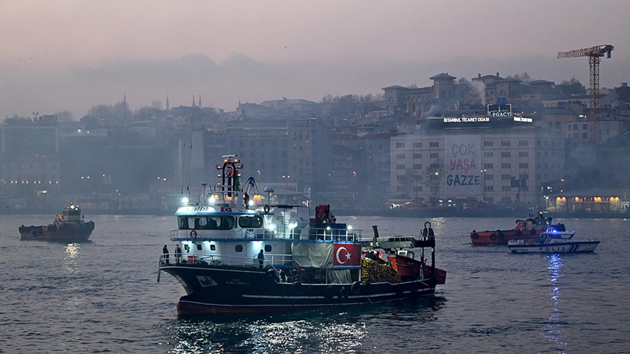 Filistin'E destek eylemi denizden bile sürüyor! Balıkçılar tekneleriyle eşlik etti