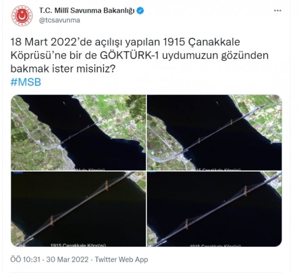 Foto - GÖKTÜRK-1 fotoğrafladı! İşte uzaydan 1915 Çanakkale Köprüsü