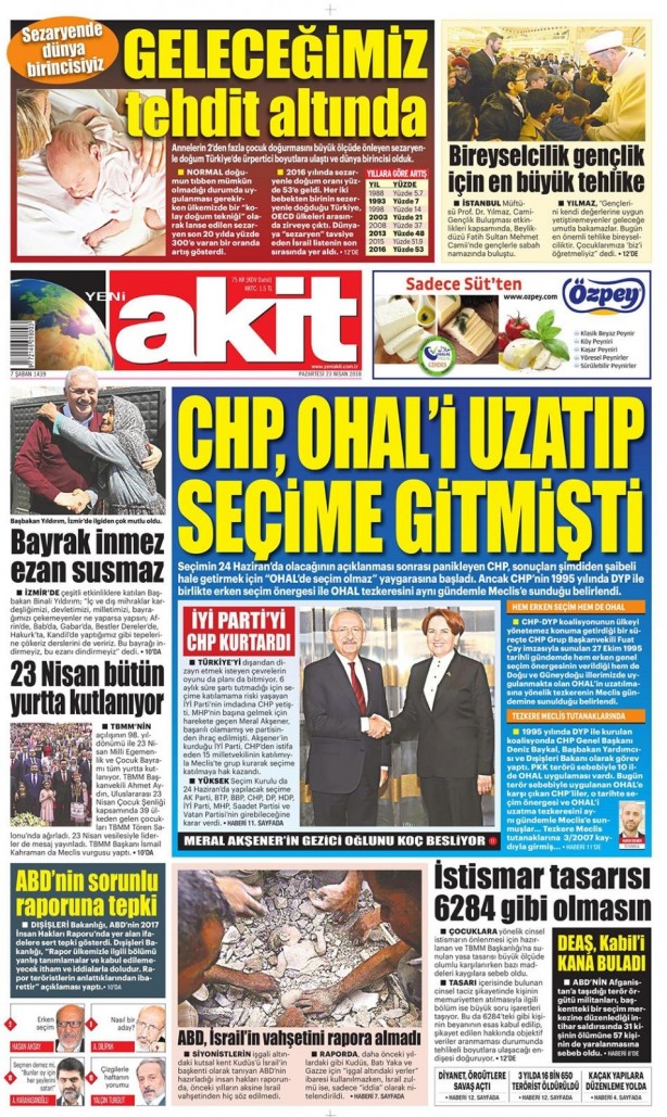 Günün gazete manşetleri (23 Nisan 2018)