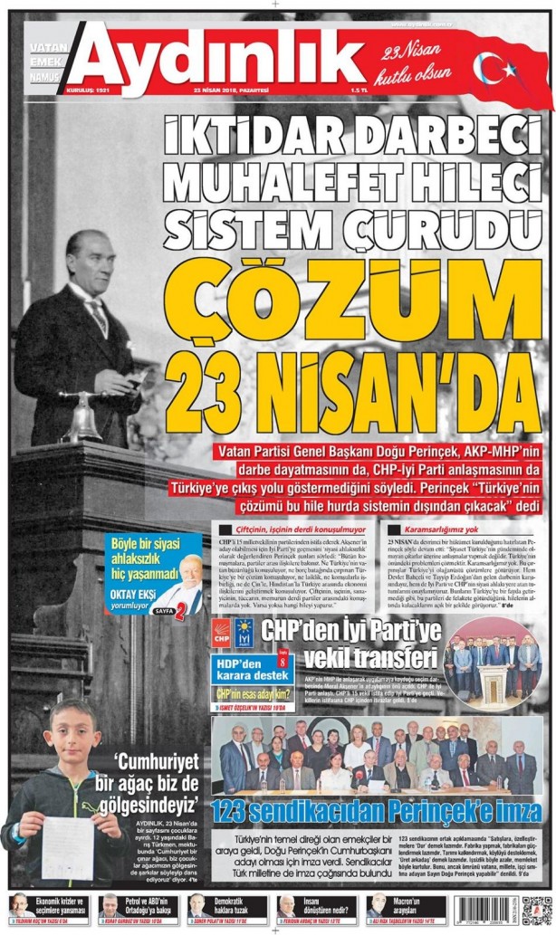 Foto - Günün gazete manşetleri (23 Nisan 2018)