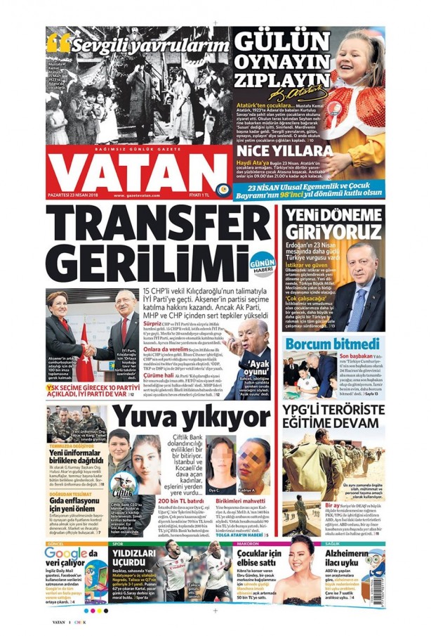 Foto - Günün gazete manşetleri (23 Nisan 2018)