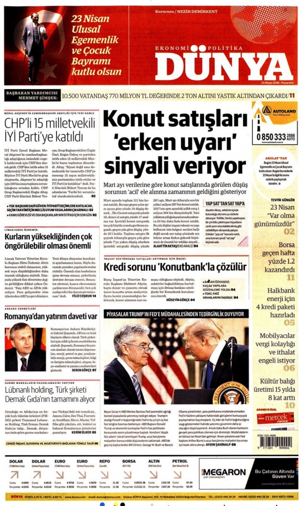 Foto - Günün gazete manşetleri (23 Nisan 2018)